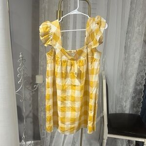 Entro Yellow and White Checkered Mini Dress